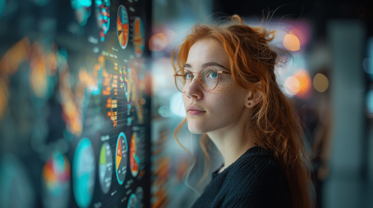 Woman looking at a financial chart as metaphor for financial education